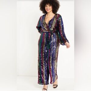 Eloquii Multi Color Sequin Jumpsuit sz18 plus-size